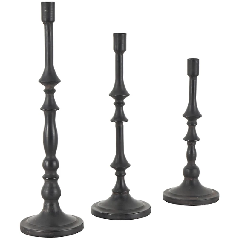 Black Iron Spindle Taper Candle Holders, Set of 3