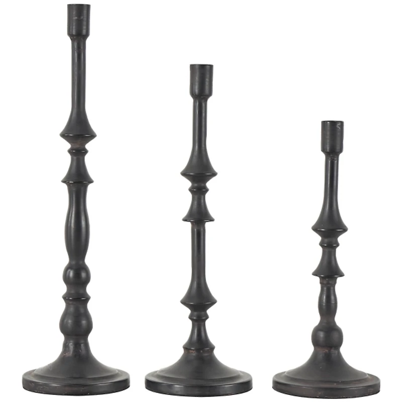 Black Iron Spindle Taper Candle Holders, Set of 3