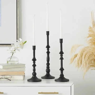 Black Iron Spindle Taper Candle Holders, Set of 3