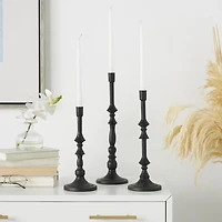 Black Iron Spindle Taper Candle Holders, Set of 3