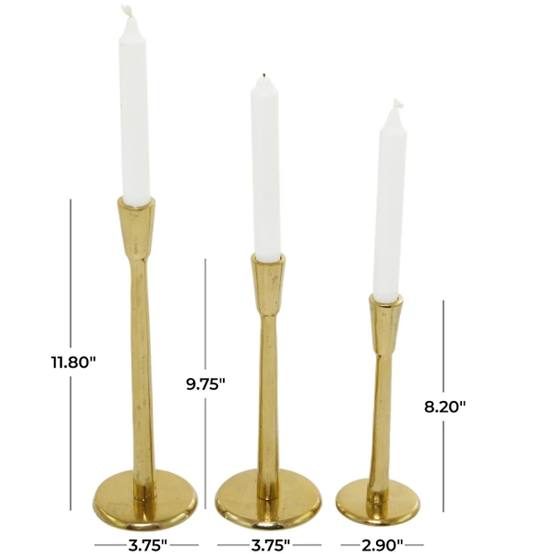 Modern Gold Metal Taper Candle Holders, Set of 3