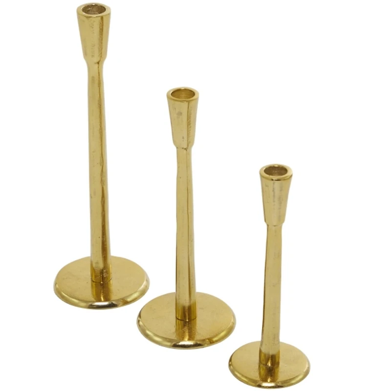 Modern Gold Metal Taper Candle Holders, Set of 3