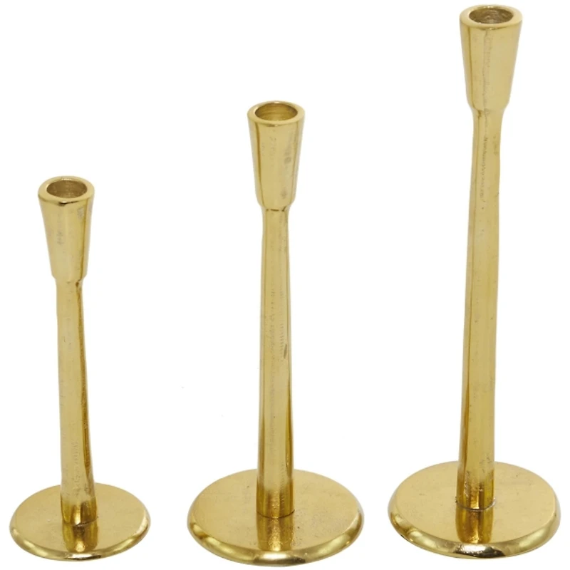Modern Gold Metal Taper Candle Holders, Set of 3