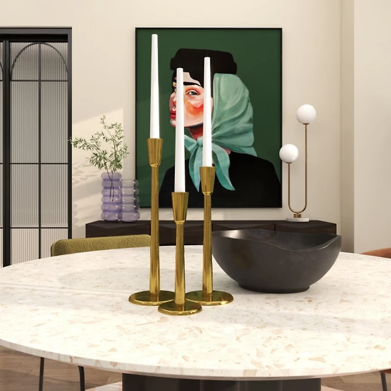 Modern Gold Metal Taper Candle Holders, Set of 3