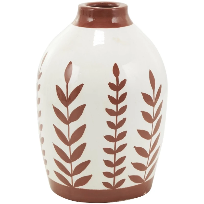 Terracotta Leaves Ceramic Vases, Set of 3