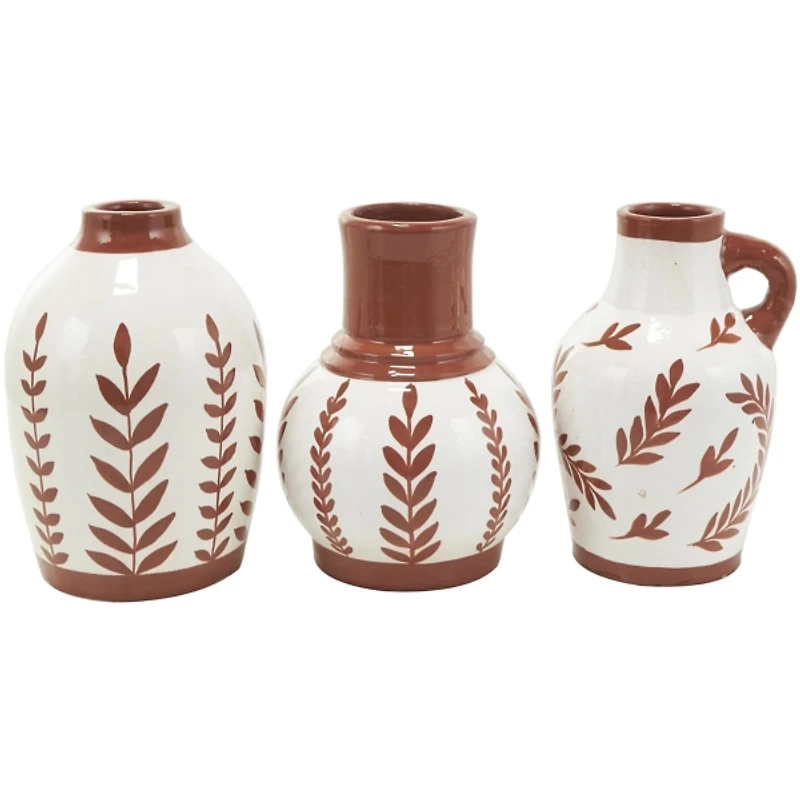 Terracotta Leaves Ceramic Vases, Set of 3