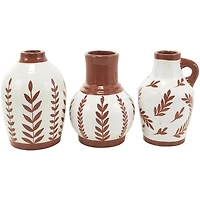 Terracotta Leaves Ceramic Vases, Set of 3