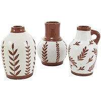 Terracotta Leaves Ceramic Vases, Set of 3