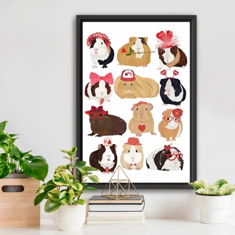 Valentine Guinea Pigs Framed Canvas Art Print