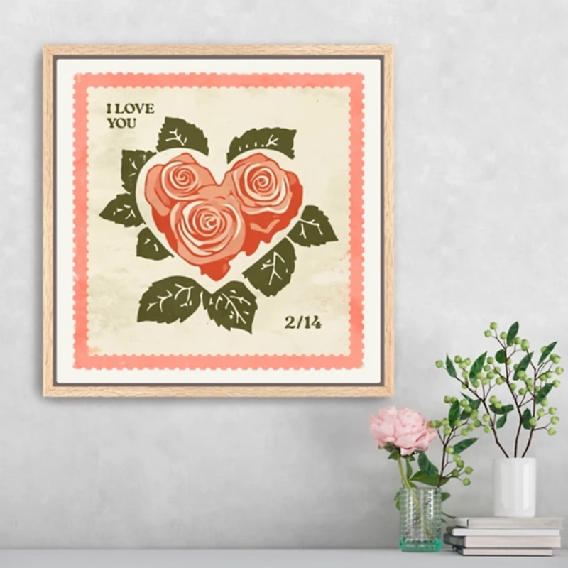 Love Stamp Framed Canvas Art Print