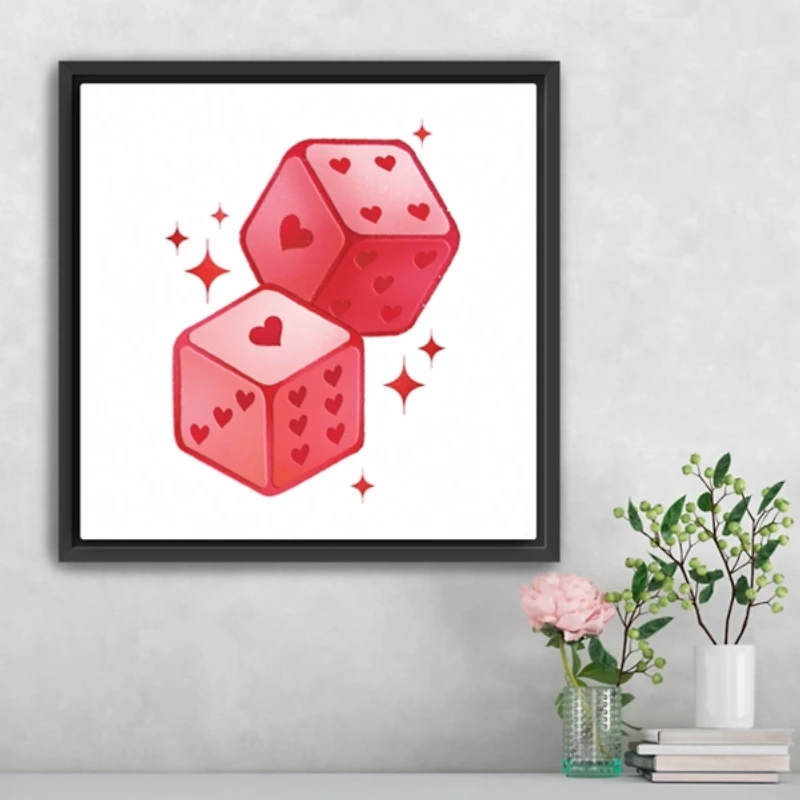 Heart Dice Framed Canvas Art Print