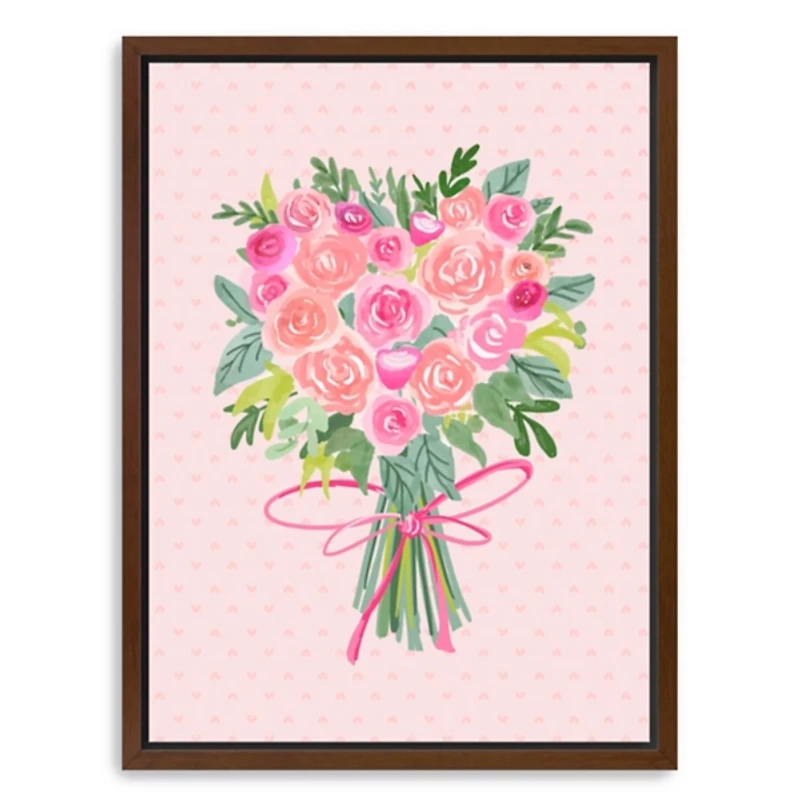Heart Shaped Rose Bouquet Framed Canvas Art Print