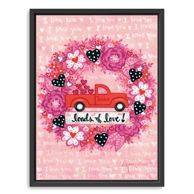 Valentine Wreath Truck Framed Canvas Art Print