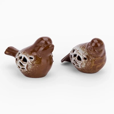 Distressed Brown Ceramic Bird Figurines, Set of 2