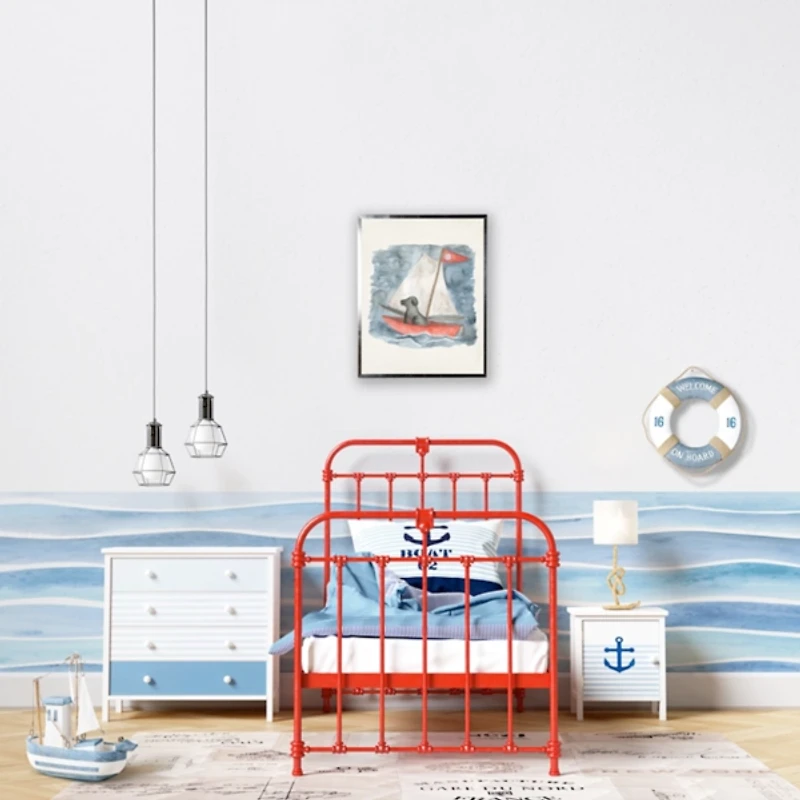 Dog in Sailboat Kids Framed Art Print