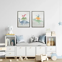 Blue, Green, & Red Dino Stack Framed Art Print