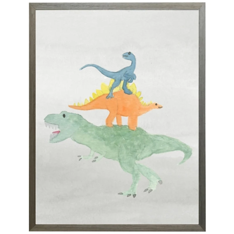 Green, Orange, & Blue Dino Stack Framed Art Print