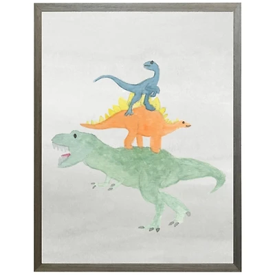 Green, Orange, & Blue Dino Stack Framed Art Print