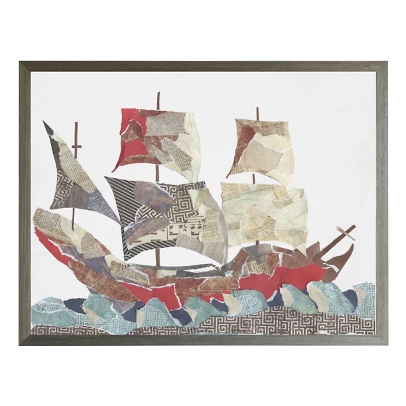 Red & Gray Pirate Ship Kids Framed Art Print