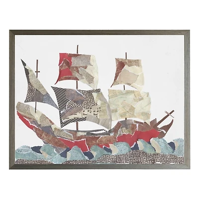 Red & Gray Pirate Ship Kids Framed Art Print
