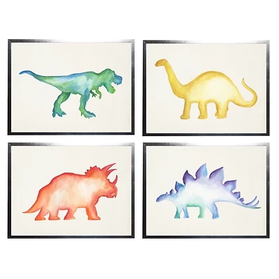 Watercolor Dinos Kids Framed Art Prints, Set of 4