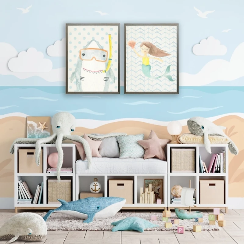 Polka Dot Shark Kids Framed Art Print