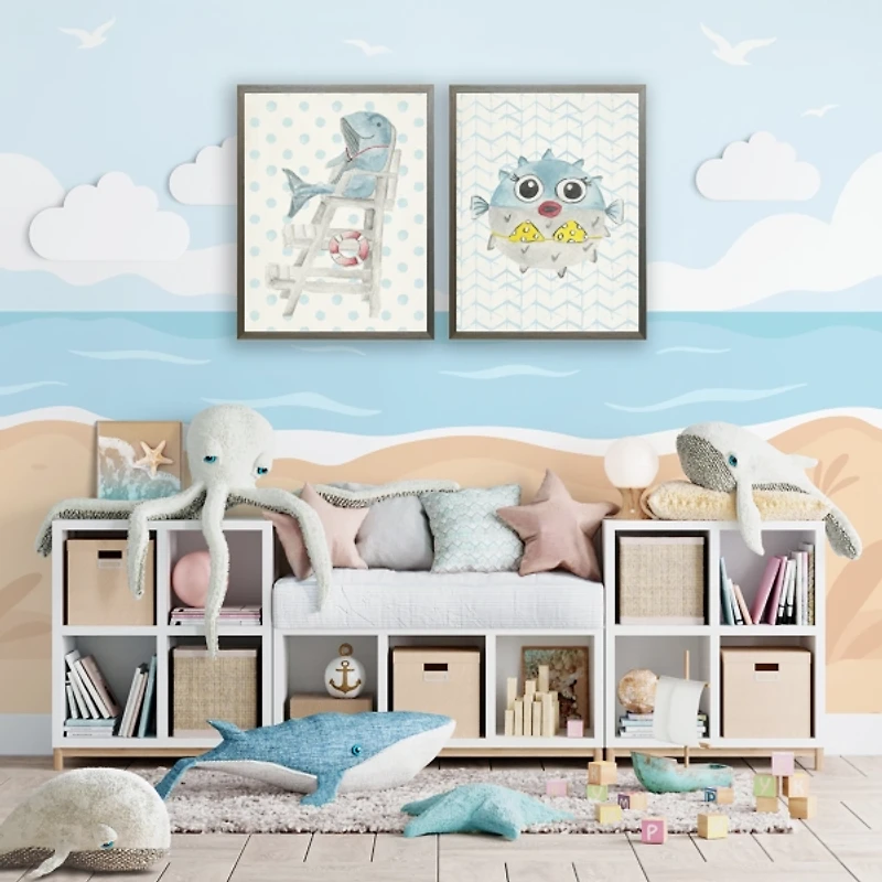 Whale Lifeguard Kids Framed Art Print