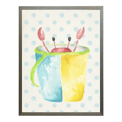 Watercolor Crab in Bucket Kids Framed Art Print