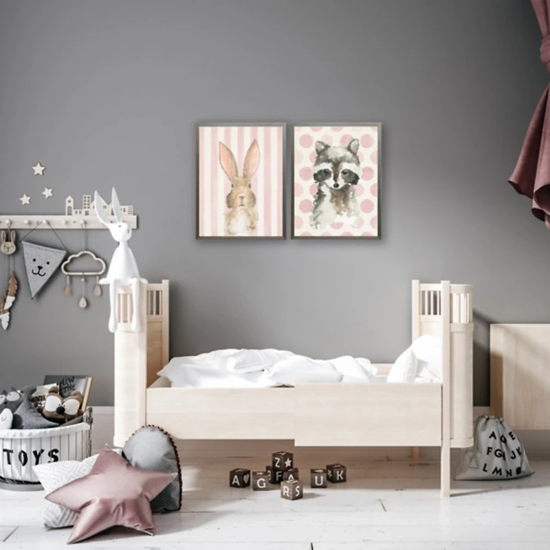 Bunny on Pink Stripes Kids Framed Art Print