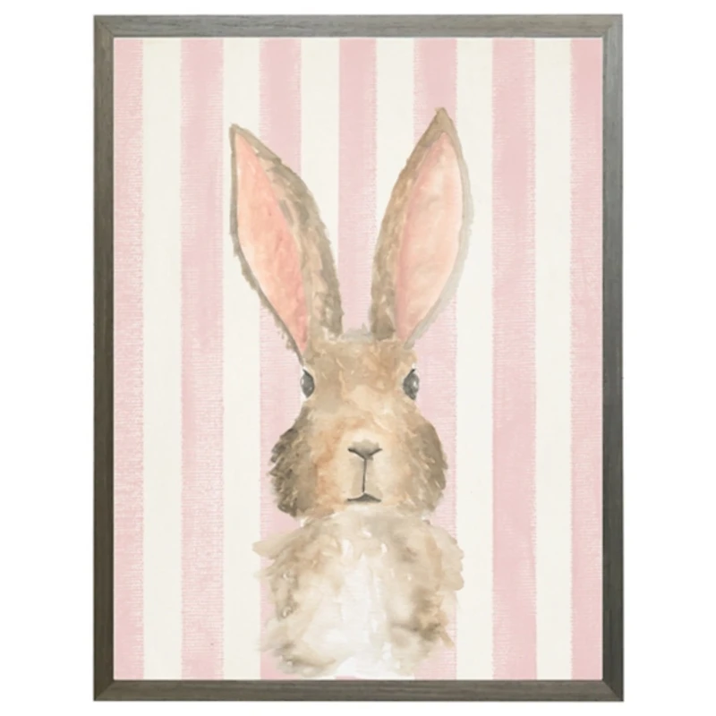 Bunny on Pink Stripes Kids Framed Art Print