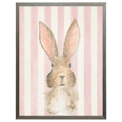 Bunny on Pink Stripes Kids Framed Art Print