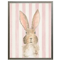 Bunny on Pink Stripes Kids Framed Art Print