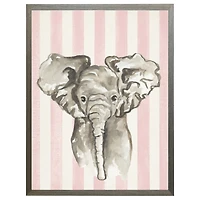 Elephant on Pink Stripes Kids Framed Art Print