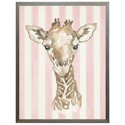 Giraffe on Pink Stripes Kids Framed Art Print