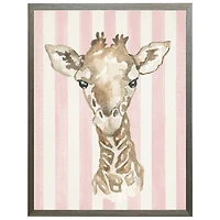 Giraffe on Pink Stripes Kids Framed Art Print