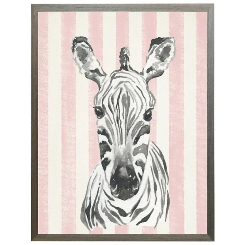 Zebra on Pink Stripes Kids Framed Art Print