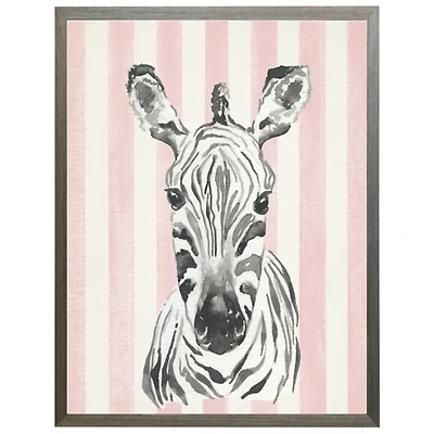 Zebra on Pink Stripes Kids Framed Art Print