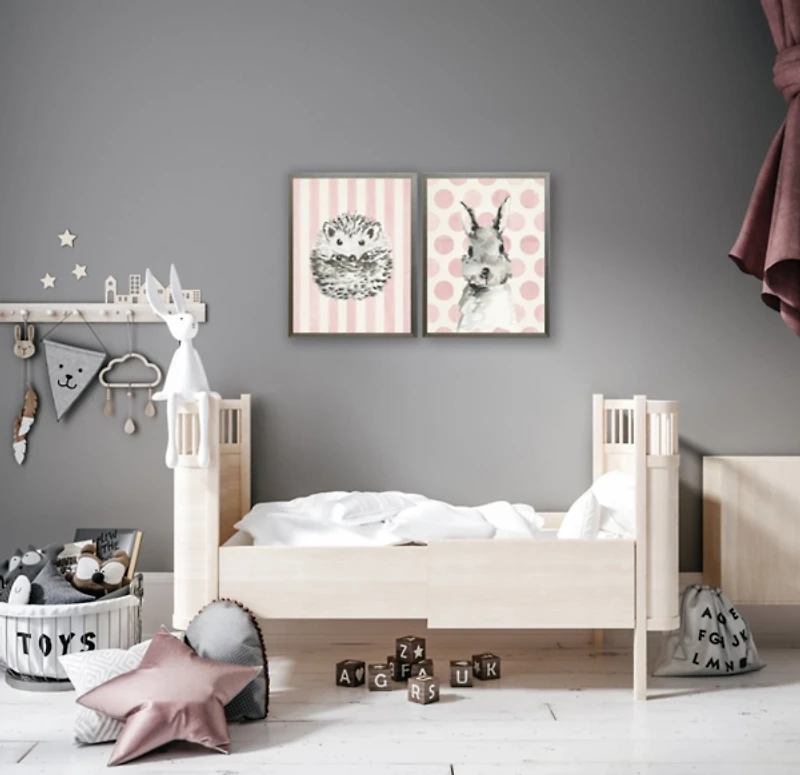 Hedgehog on Pink Stripes Framed Art Print