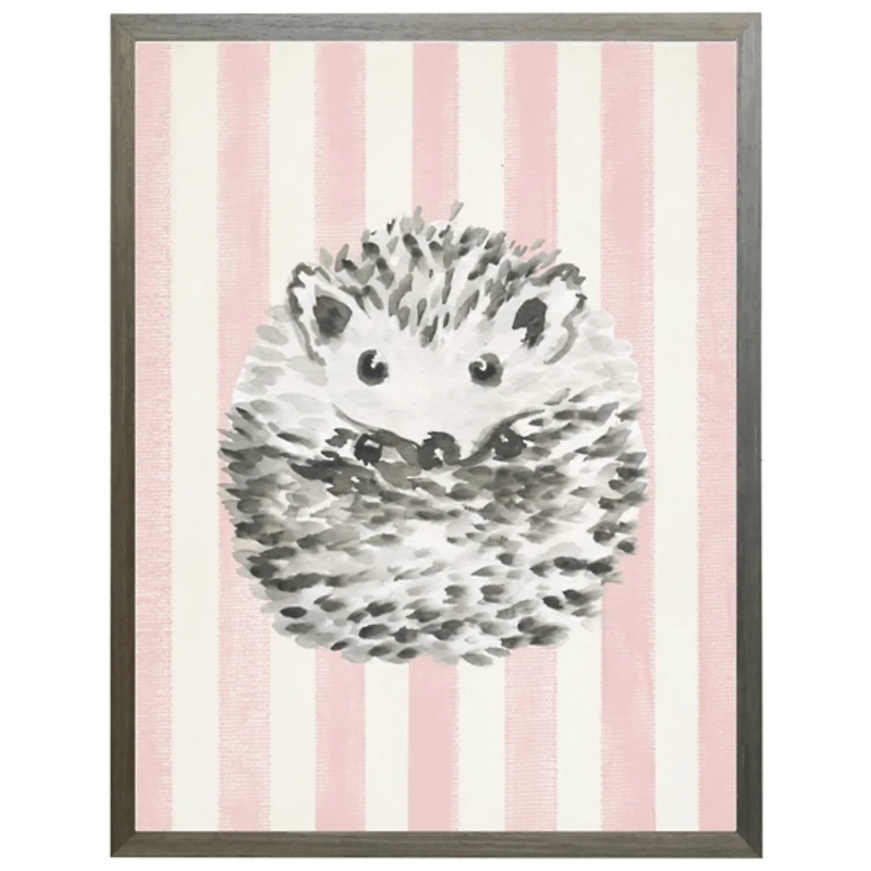 Hedgehog on Pink Stripes Framed Art Print