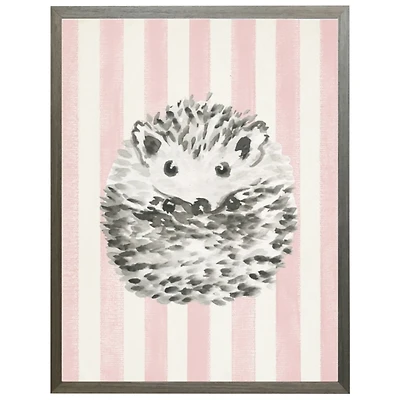 Hedgehog on Pink Stripes Framed Art Print