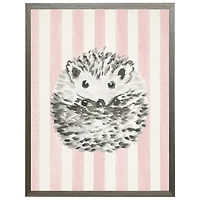 Hedgehog on Pink Stripes Framed Art Print
