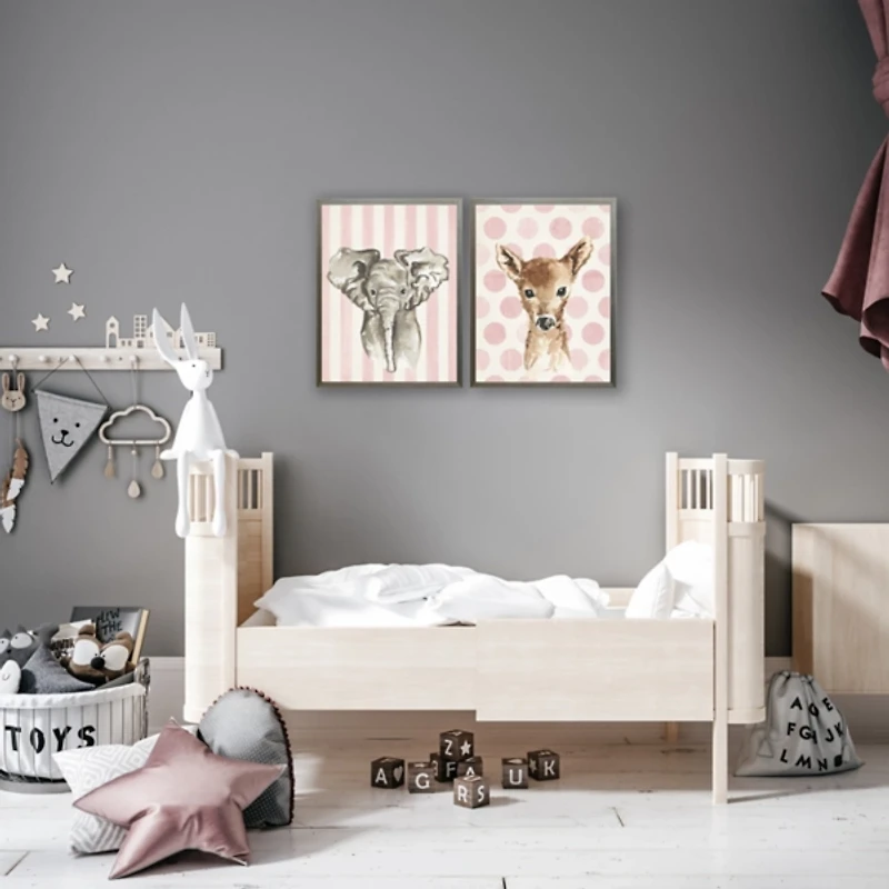 Baby Deer on Pink Polka Dots Framed Art Print