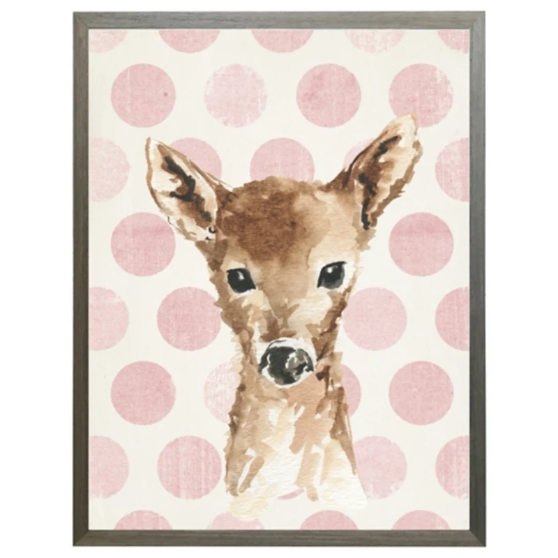 Baby Deer on Pink Polka Dots Framed Art Print