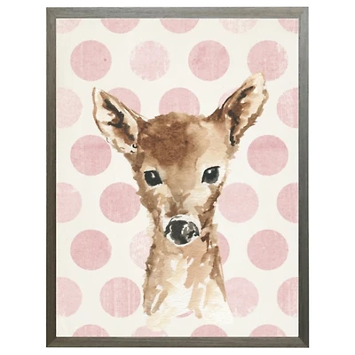 Baby Deer on Pink Polka Dots Framed Art Print