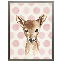Baby Deer on Pink Polka Dots Framed Art Print