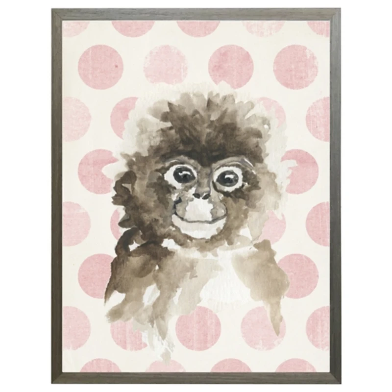 Monkey on Pink Polka Dots Framed Art Print