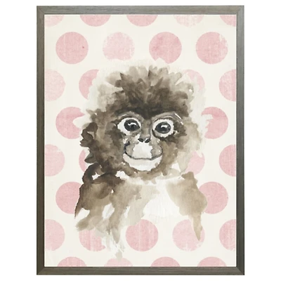Monkey on Pink Polka Dots Framed Art Print