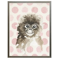 Monkey on Pink Polka Dots Framed Art Print