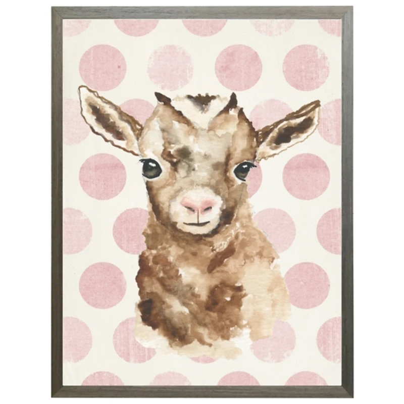 Goat on Pink Polka Dots Kids Framed Art Print