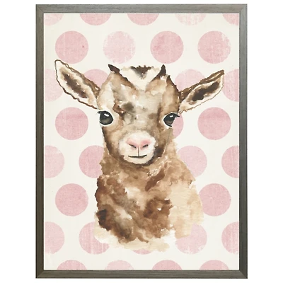Goat on Pink Polka Dots Kids Framed Art Print